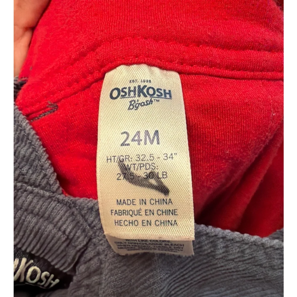 OshKosh B'gosh Vestbak Bib Overalls 24 Months Gray Corduroy Lined